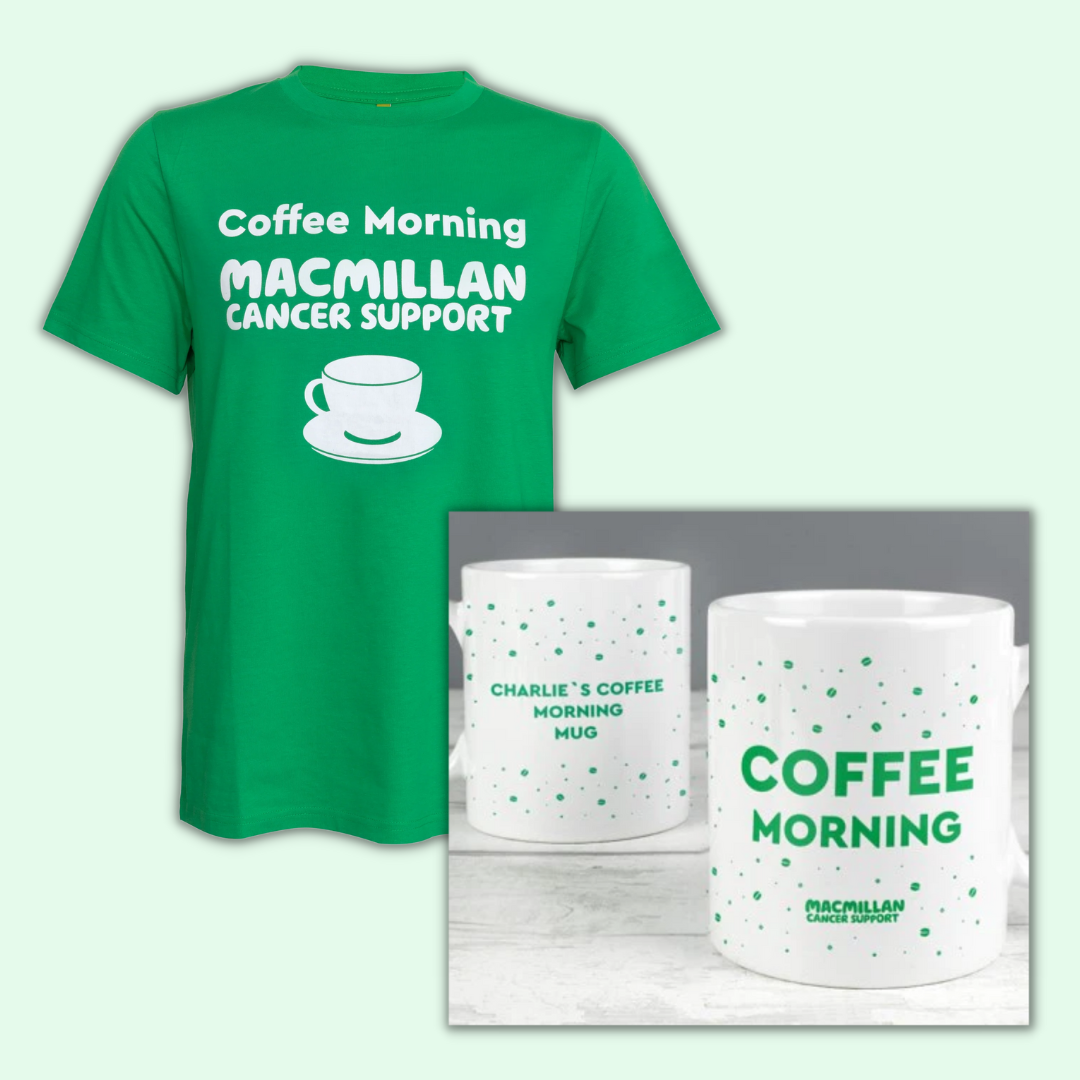 Macmillan Coffee Morning mug and t-shirt