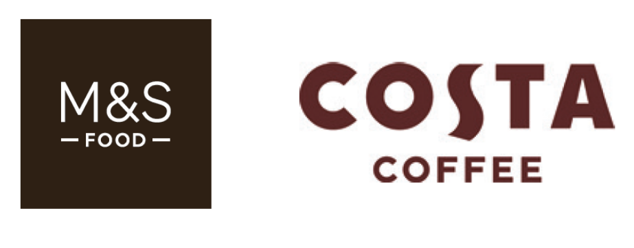 A logo lockup of M&S Food and Costa Coffee